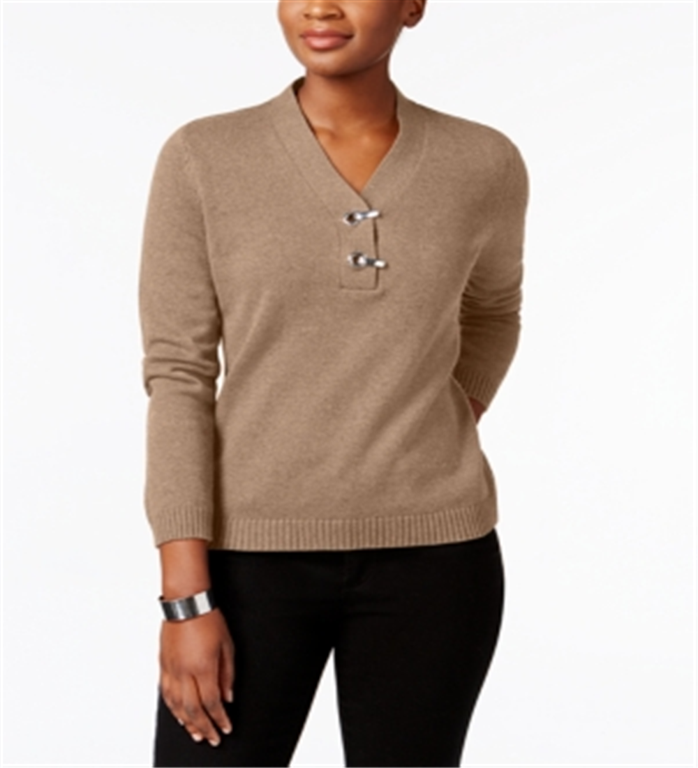 Karen Scott Suéter Henley Feminino de Algodão com Alças Castanhas Tamanho Pequeno P