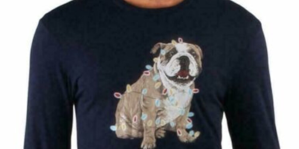 Camiseta estampada de buldogue natalino masculina Club Room, tamanho extragrande, azul
