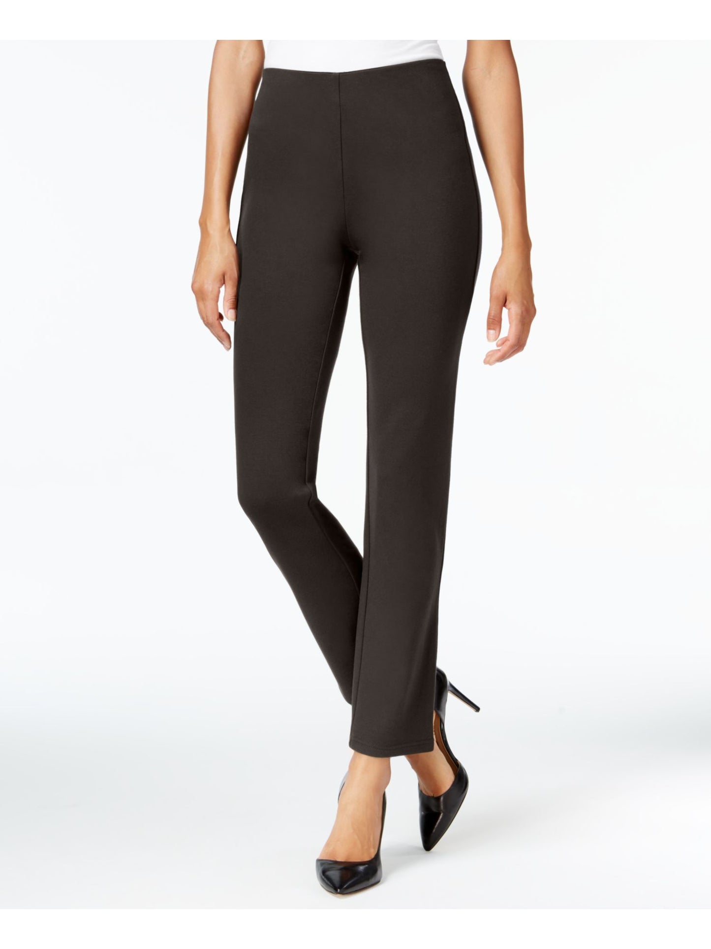 Calça feminina JM Collection Ponte Pull on de perna reta e curta cinza tamanho pequeno MS