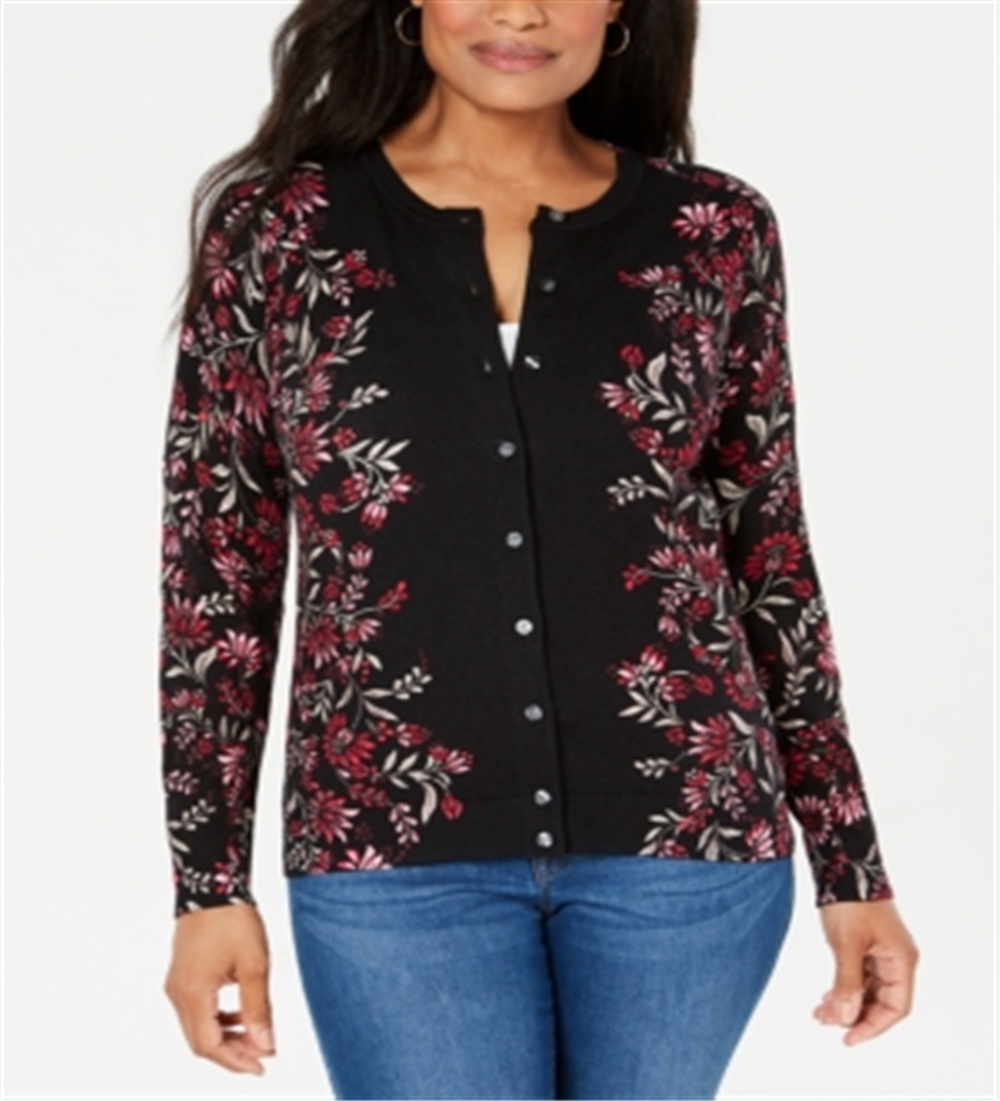 Karen Scott Cardigan feminino com estampa de tapeçaria, roxo, floral, tamanho pequeno P