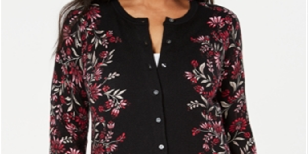 Karen Scott Cardigan feminino com estampa de tapeçaria, roxo, floral, tamanho pequeno P