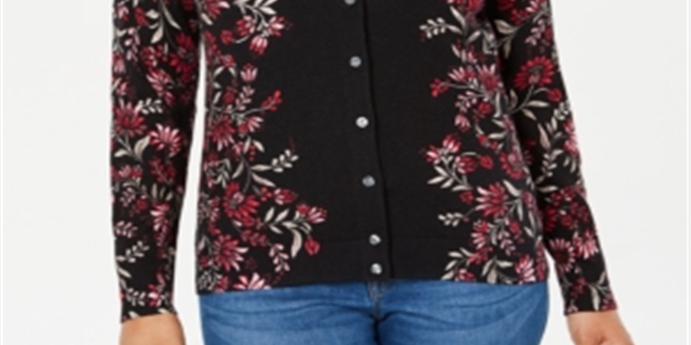 Karen Scott Cardigan feminino com estampa de tapeçaria, roxo, floral, tamanho pequeno P