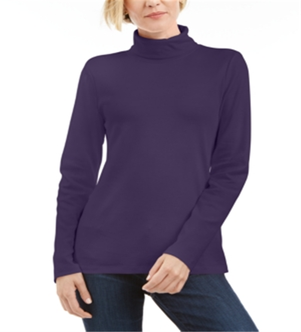 Karen Scott Blusa de gola alta feminina de algodão, roxa, tamanho pequeno M