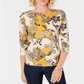 Charter Club Feminino Pima Algodão Botão Ombro Estampado Top Amarelo Tamanho Pequeno Pequeno