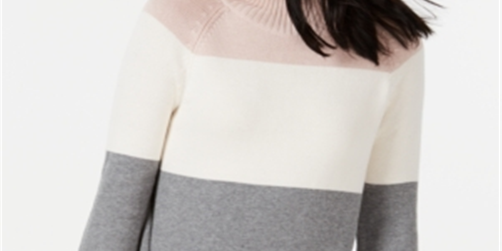 Suéter feminino com blocos de cores Charter Club cinza, vários tamanhos, pequeno P