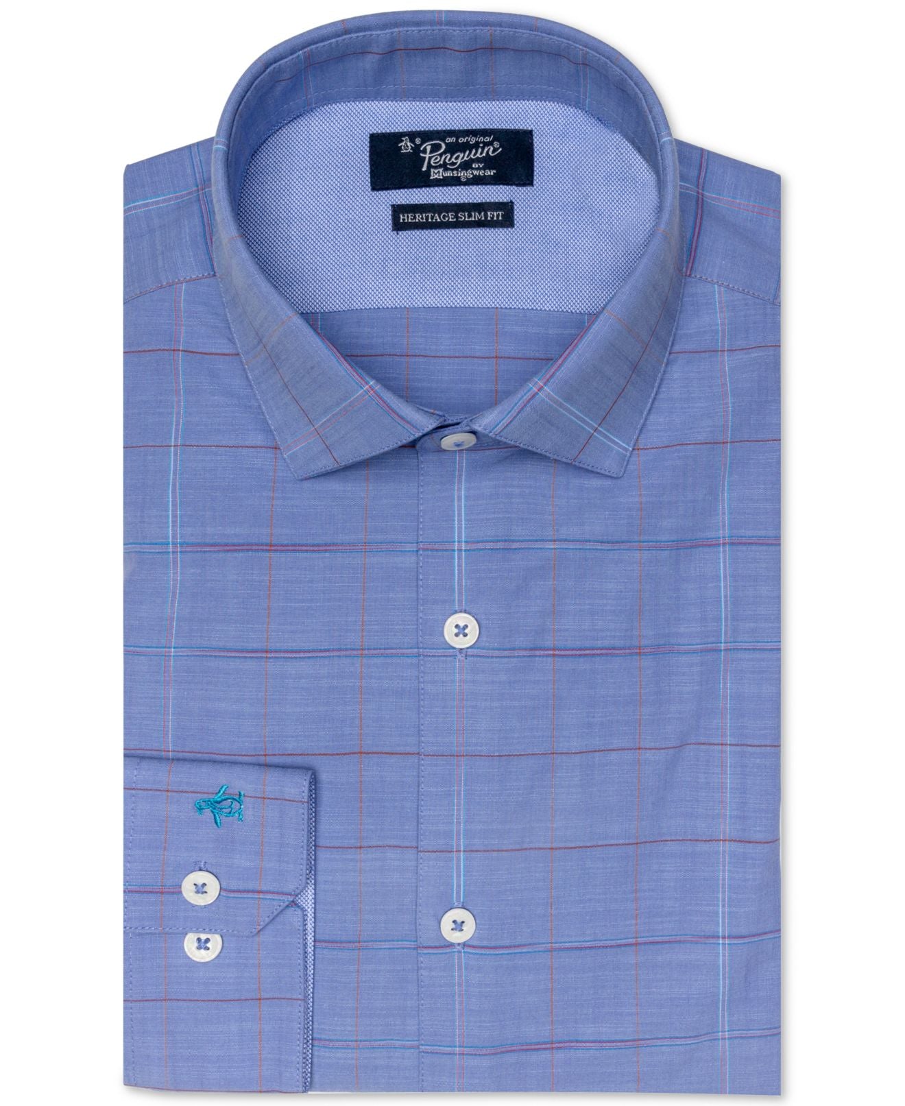 Camisa masculina Penguin Heritage Slim Fit com gola aberta, azul, tamanho 17 32/33