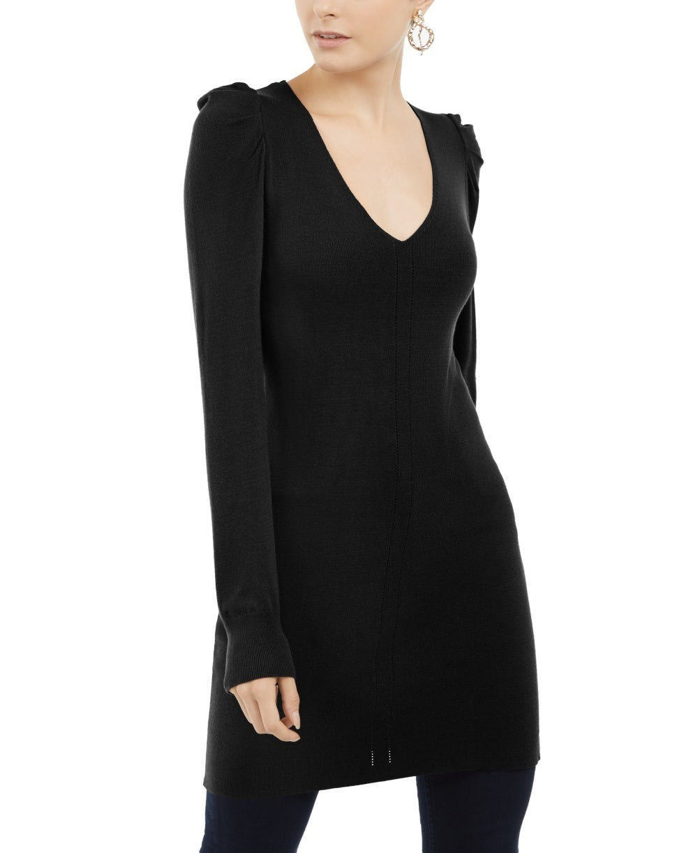 INC International Concepts Suéter túnica feminino com manga bufante, preto, tamanho X-S