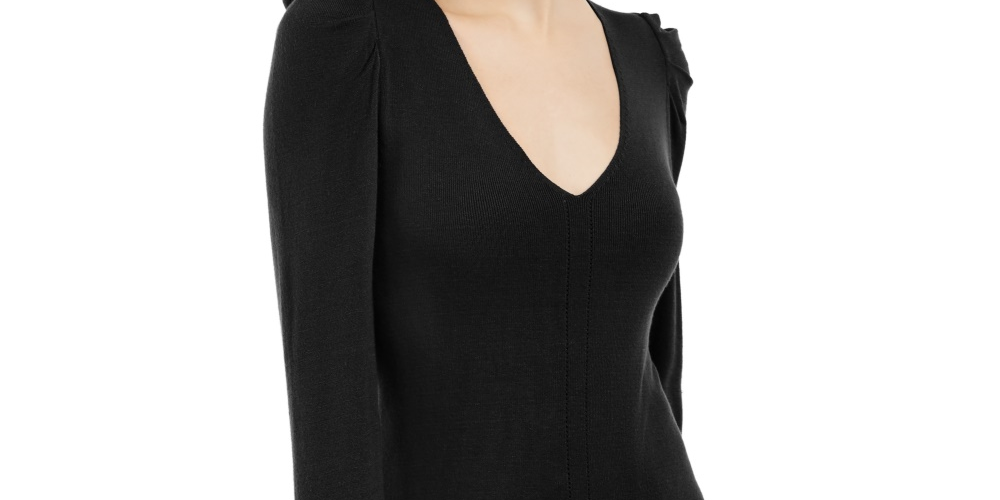 INC International Concepts Suéter túnica feminino com manga bufante, preto, tamanho X-S