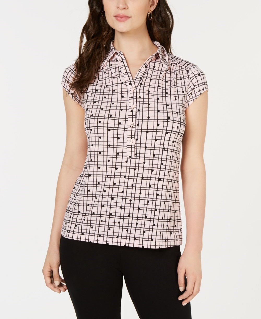 Camisa polo feminina estampada Charter Club rosa tamanho extragrande