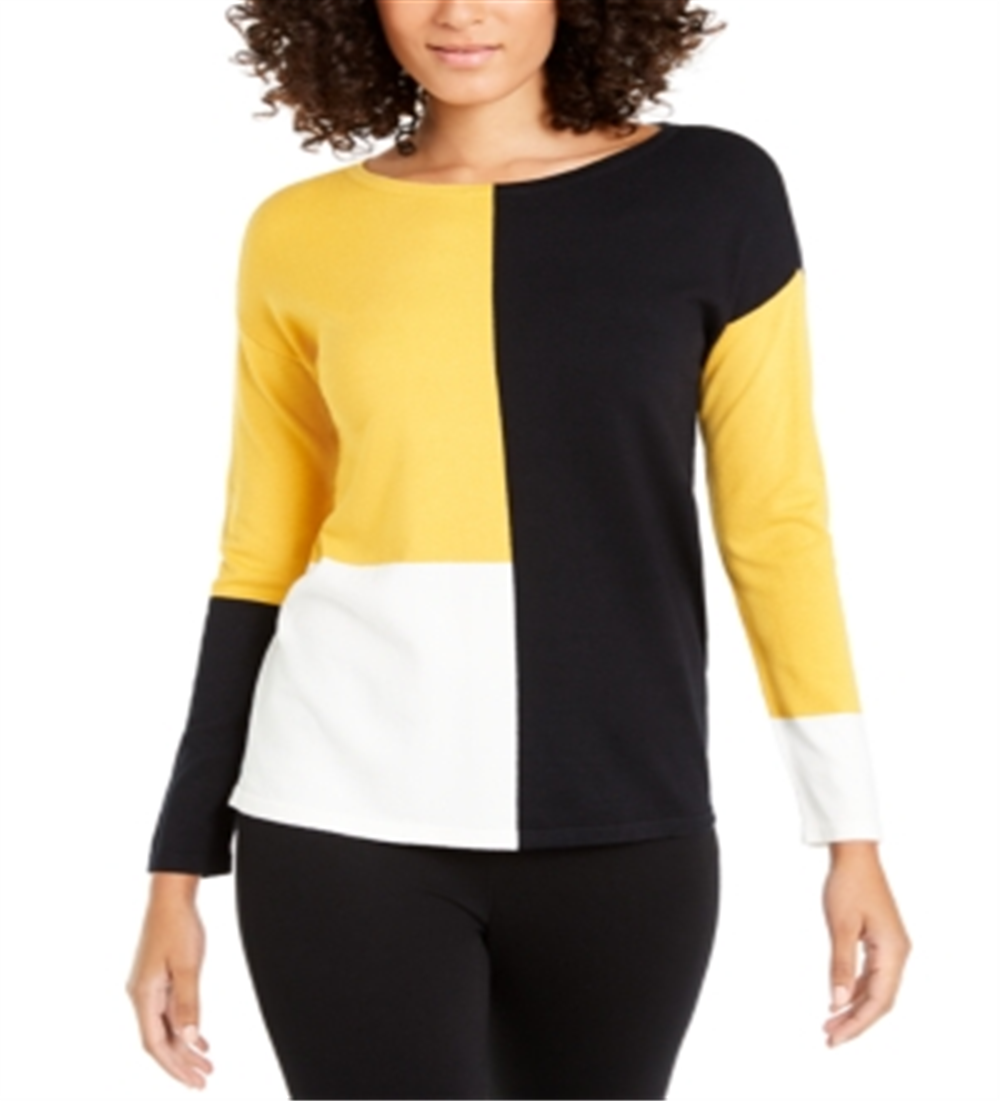 Blusa Alfani Feminina Ombro Caído Colorblock Mostarda Tamanho Pequeno P/M