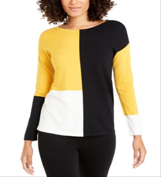 Blusa Alfani Feminina Ombro Caído Colorblock Mostarda Tamanho Pequeno P/M