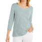 Blusa feminina estilo &amp; co, manga 3/4, decote redondo, azul, tamanho pequeno