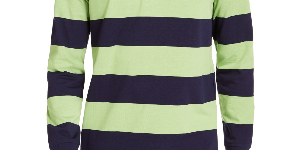 Camisa de rugby masculina listrada bicolor de manga comprida, verde, tamanho pequeno