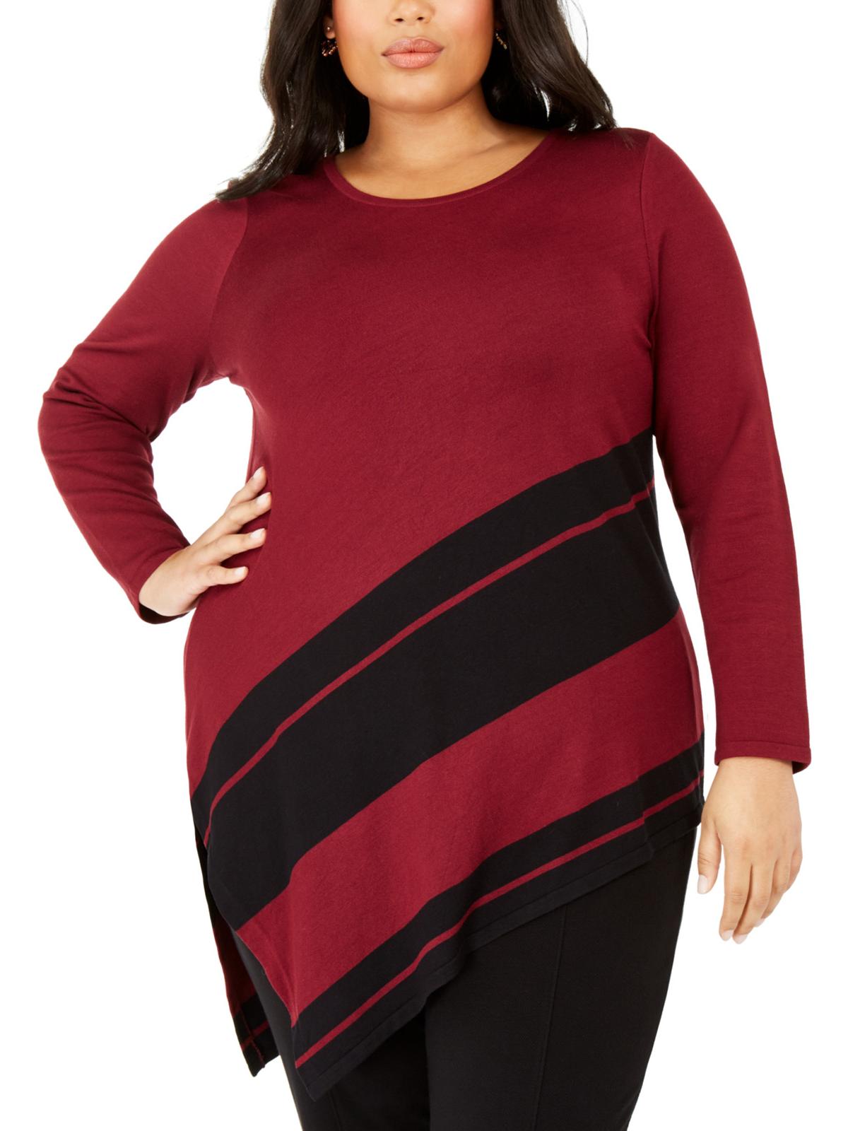 Suéter feminino Alfani Plus com listras e bainha assimétrica, vinho, tamanho 0X