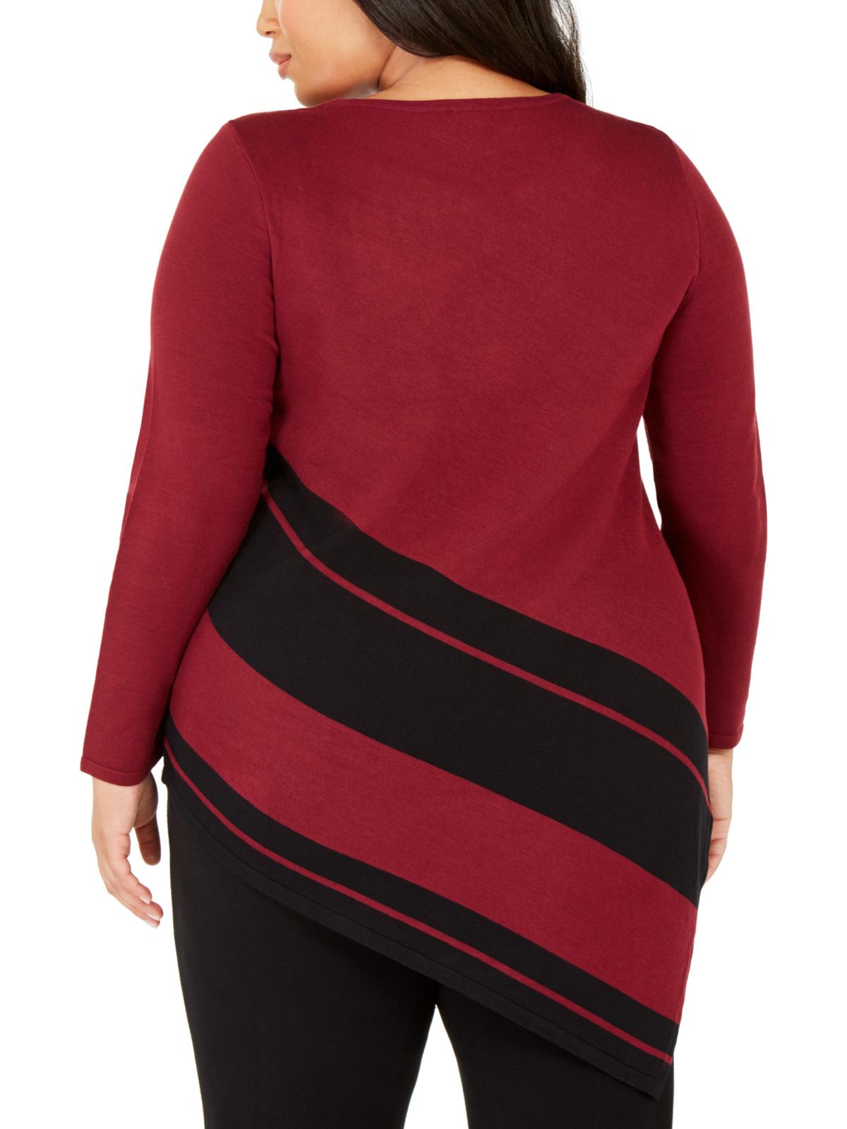 Suéter feminino Alfani Plus com listras e bainha assimétrica, vinho, tamanho 0X