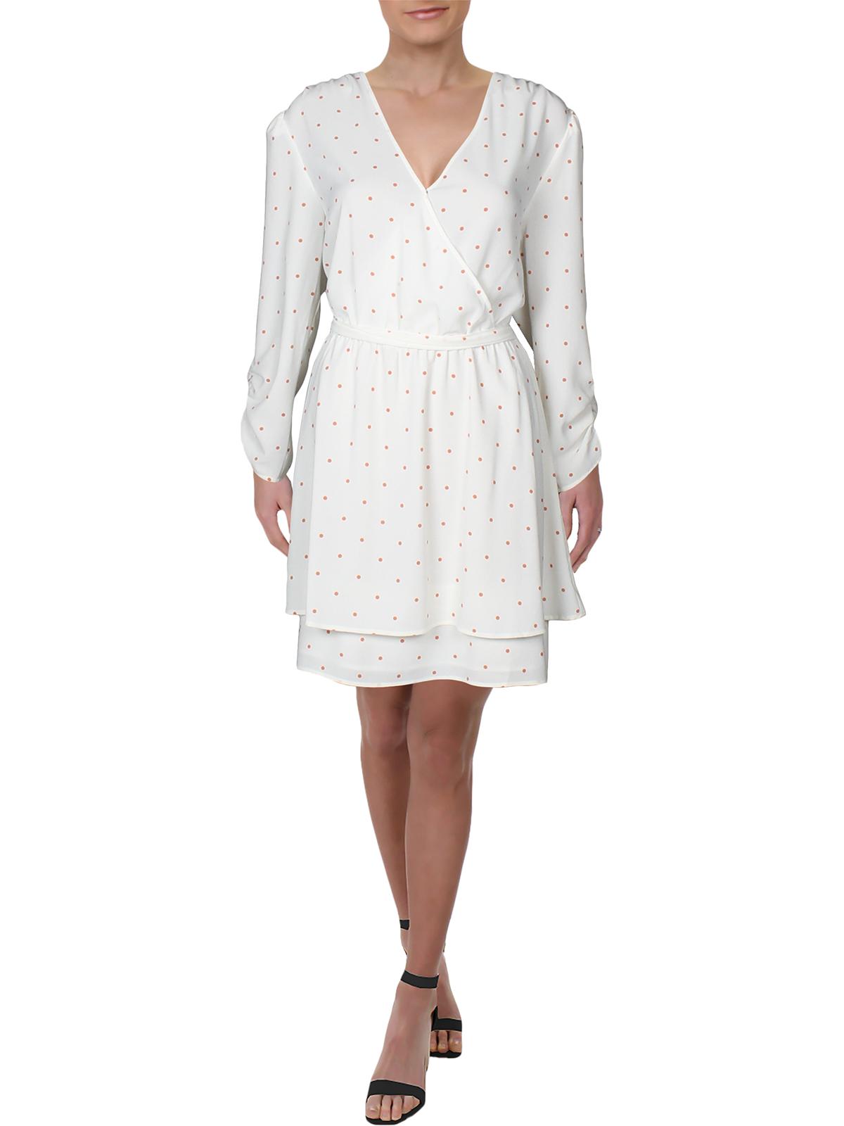 1.STATE Vestido curto feminino Moonlit com amarração na cintura e bolinhas, branco, tamanho médio