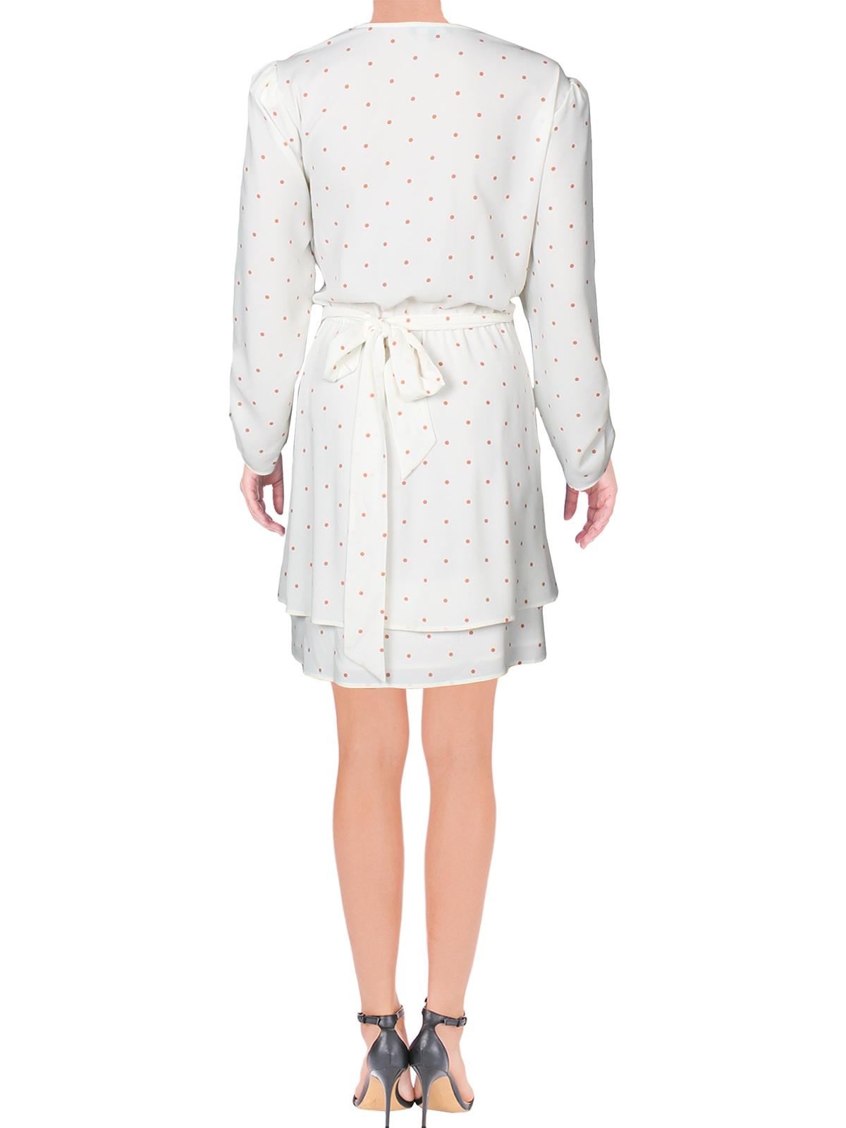 1.STATE Vestido curto feminino Moonlit com amarração na cintura e bolinhas, branco, tamanho médio