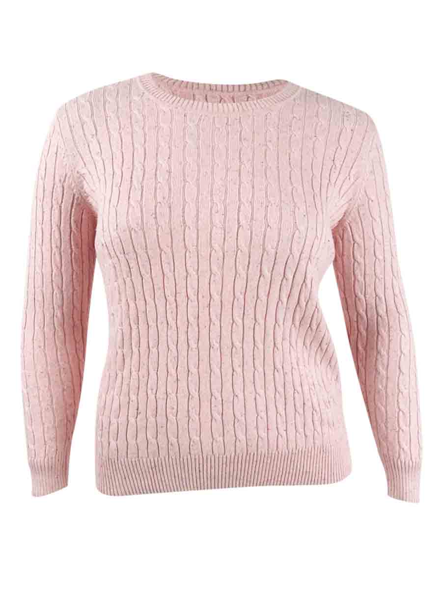 Karen Scott Suéter Feminino de Tricô com Decote Redondo Rosa Tamanho Pequeno X-Grande