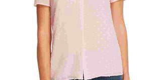 CeCe Women's Collared Clip Dot Blouse Pink Size Medium