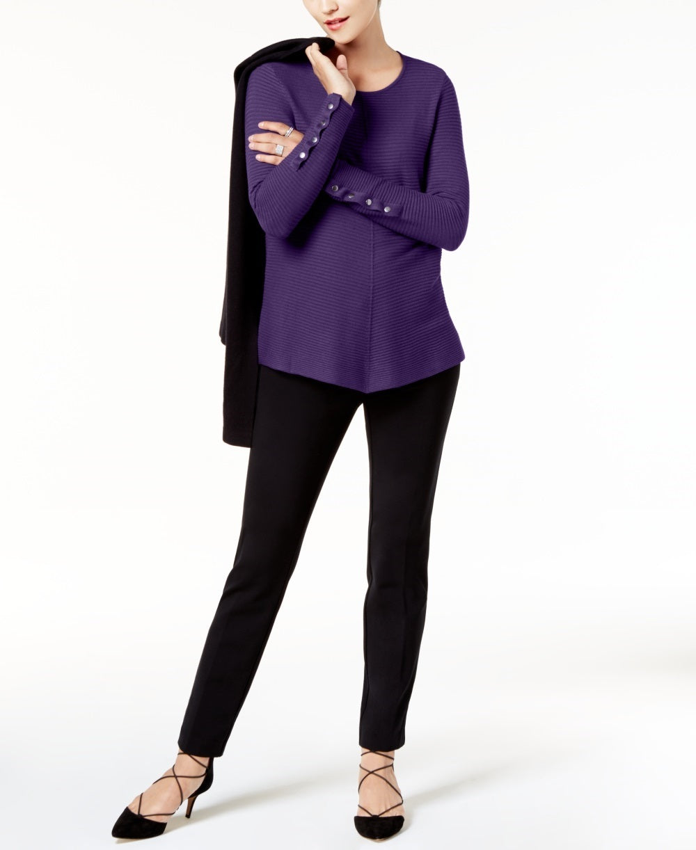 Suéter Alfani Feminino com Detalhe de Botão e Canelado Roxo Tamanho Grande