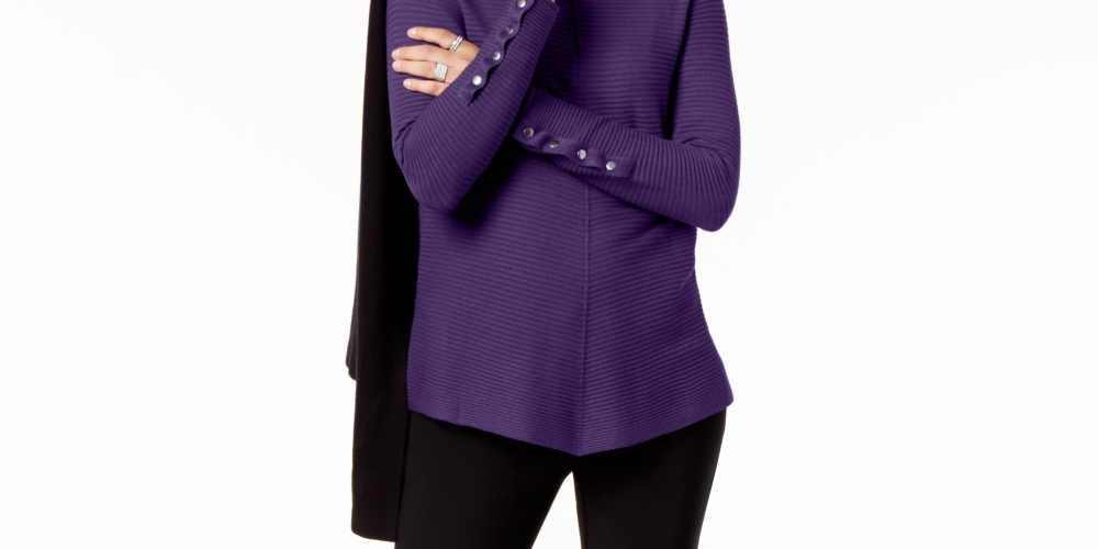 Suéter Alfani Feminino com Detalhe de Botão e Canelado Roxo Tamanho Grande