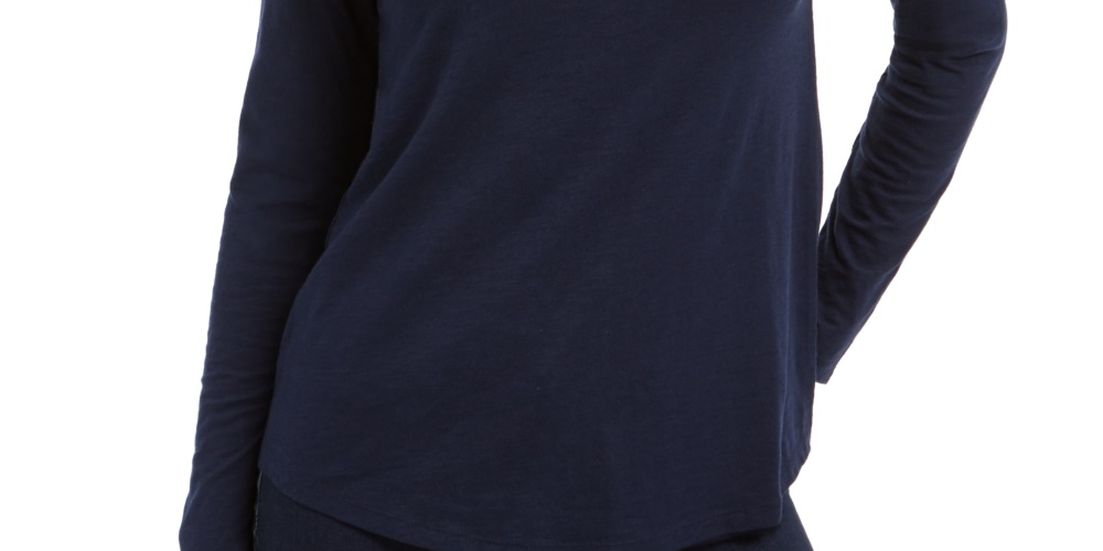 Camisa feminina de manga comprida com decote em V estilo &amp; co, azul, tamanho grande