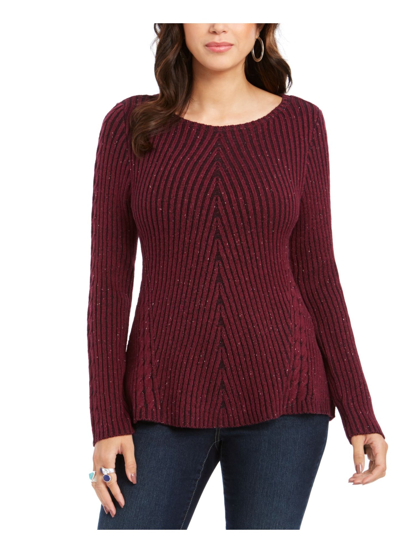 Camiseta feminina texturizada com manchas e gola redonda, manga comprida, tamanho pequeno e vermelho, estilo &amp; co