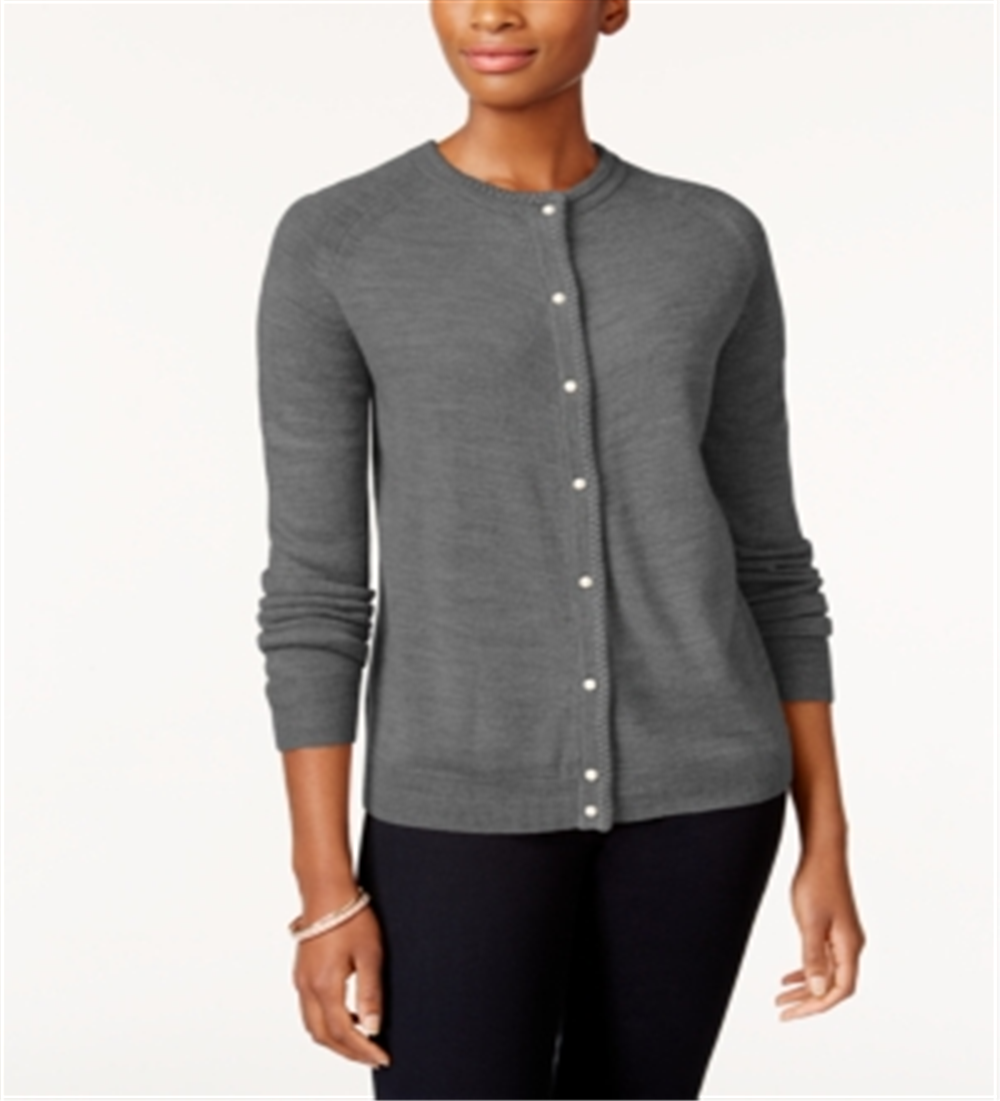 Karen Scott Cardigan Feminino Luxsoft Botão Cinza Escuro Tamanho Pequeno P