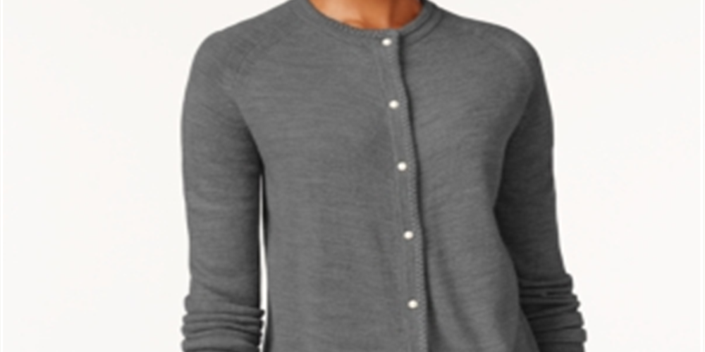 Karen Scott Cardigan Feminino Luxsoft Botão Cinza Escuro Tamanho Pequeno P