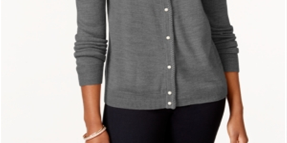 Karen Scott Cardigan Feminino Luxsoft Botão Cinza Escuro Tamanho Pequeno P