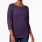 Karen Scott Blusa feminina de algodão com decote canoa, roxa, tamanho X-S