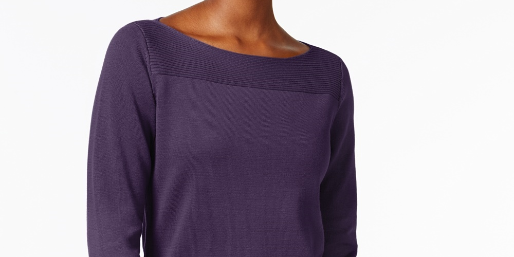 Karen Scott Blusa feminina de algodão com decote canoa, roxa, tamanho X-S