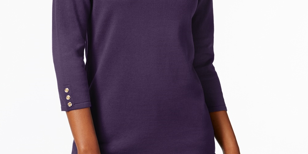 Karen Scott Blusa feminina de algodão com decote canoa, roxa, tamanho X-S