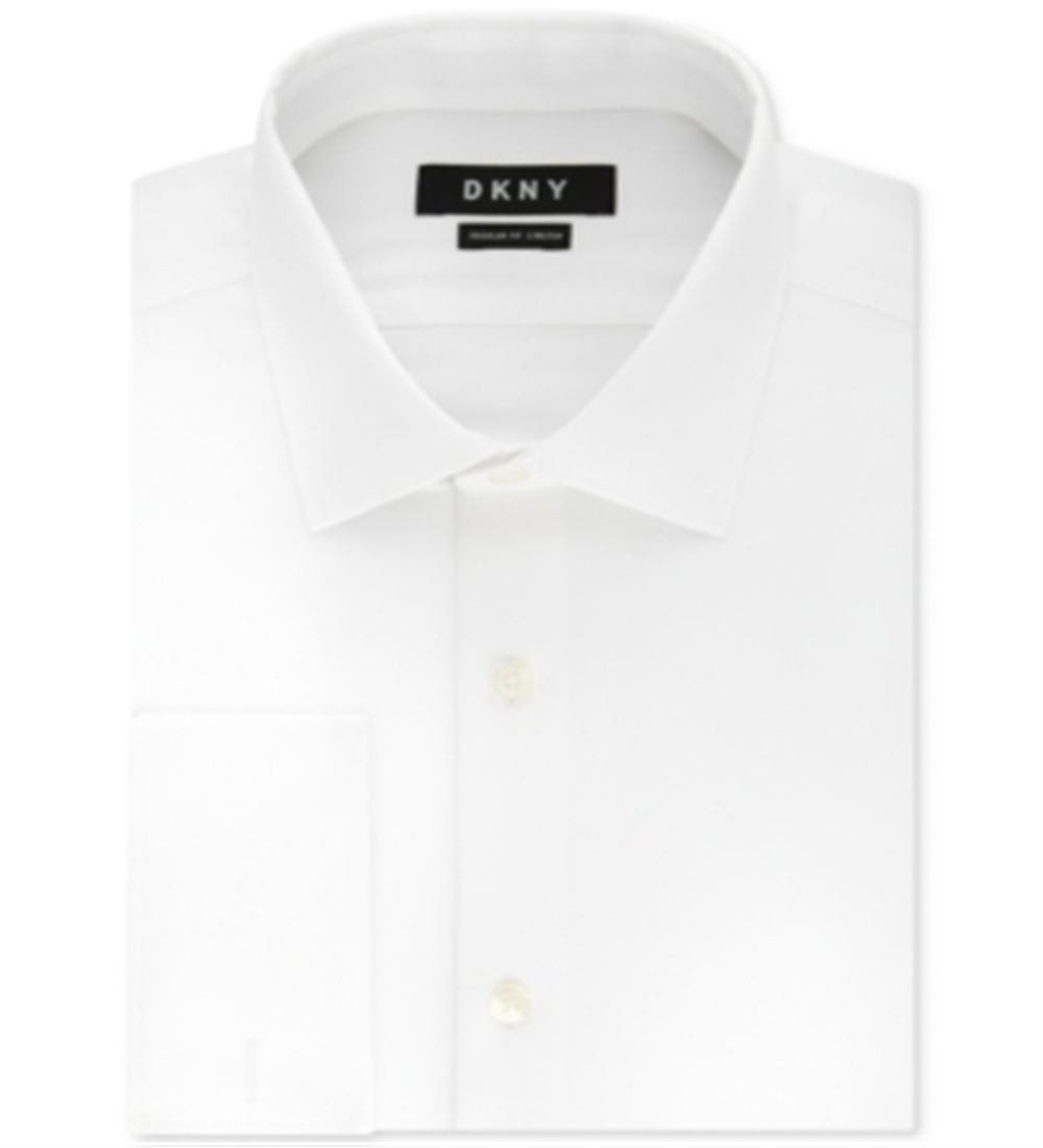 Camisa social masculina DKNY Slim Fit Performance Stretch resistente a rugas e punho francês, branca, tamanho XL
