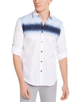 Camisa masculina Alfani com estampa aquarela, tamanho pequeno, branca