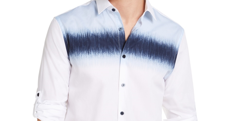 Camisa masculina Alfani com estampa aquarela, tamanho pequeno, branca