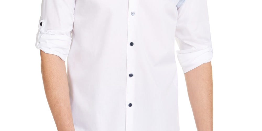 Camisa masculina Alfani com estampa aquarela, tamanho pequeno, branca