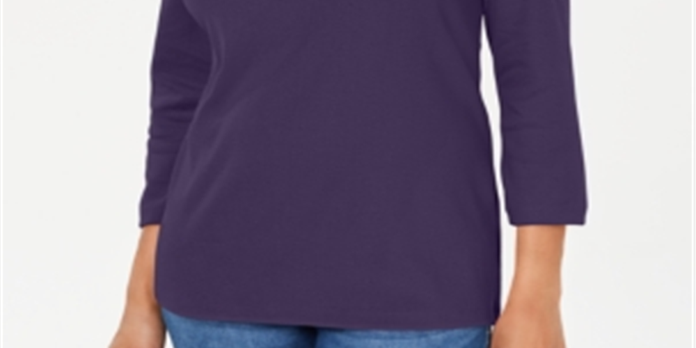 Karen Scott Blusa feminina de algodão com gola xale e botões, roxa, tamanho extragrande