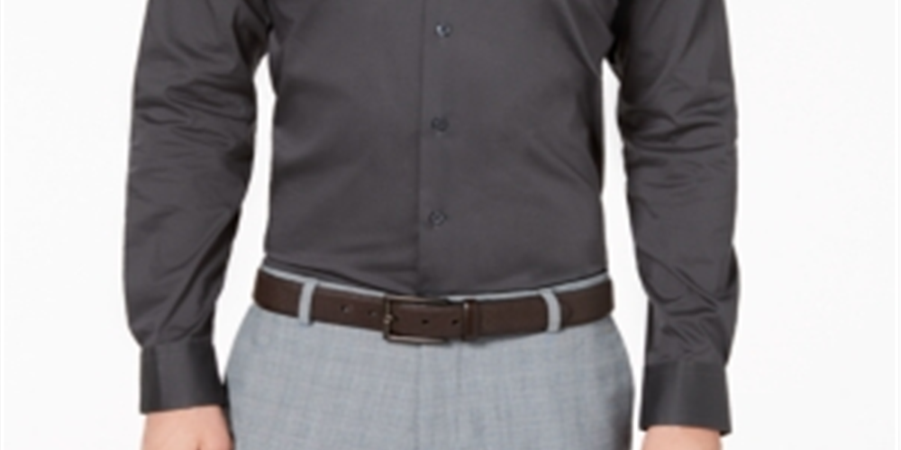 Camisa masculina Alfani Athletic Fit com botões e resistente a rugas, cinza, tamanho M