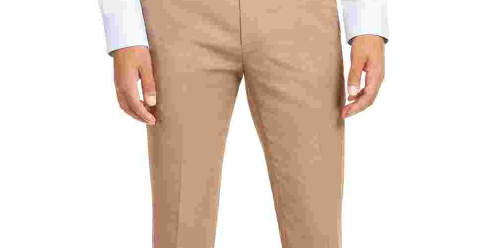 Calça elástica Alfani masculina com frente lisa e ajuste clássico, tamanho 38x30, marrom