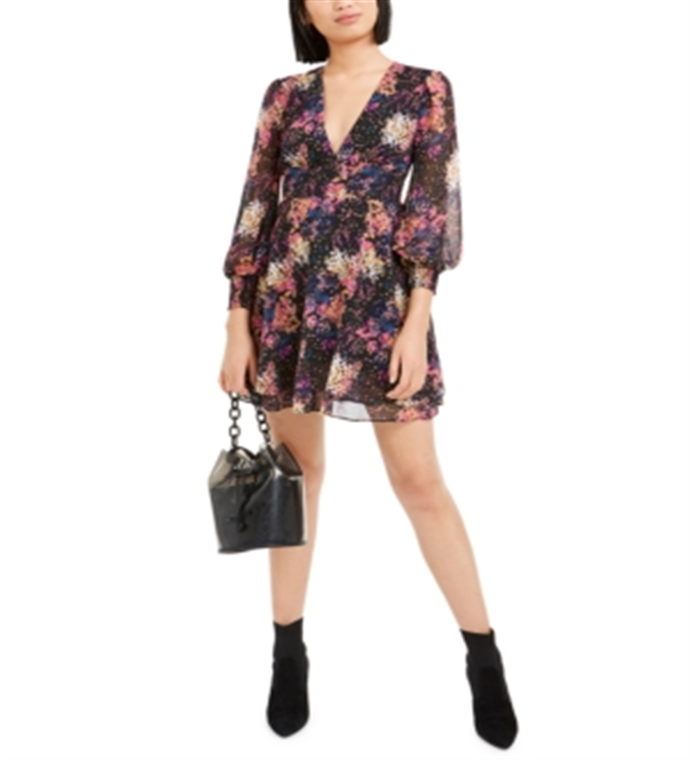 Vestido Blusão Feminino Bar III com Estampa de Confete e Manga Longa Azul Marinho, Tamanho Múltiplo 2XS