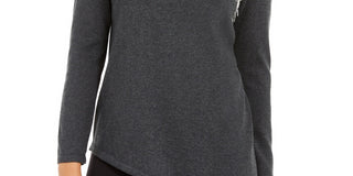 Suéter feminino Alfani assimétrico com contas cinza tamanho X-S