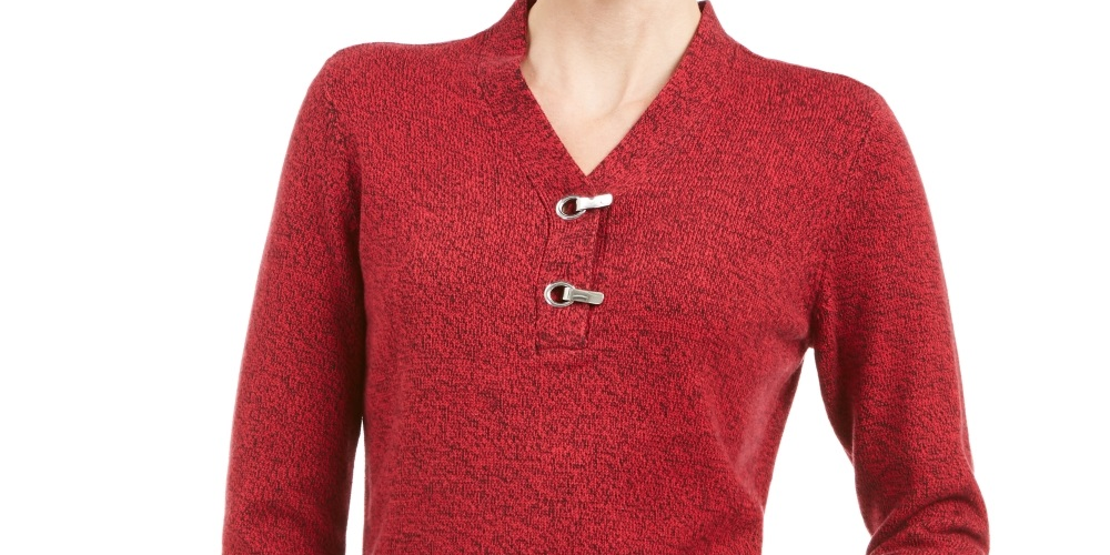 Karen Scott Suéter Henley Feminino de Algodão Marmorizado Vermelho Tamanho XX-G