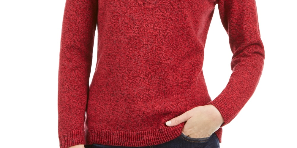 Karen Scott Suéter Henley Feminino de Algodão Marmorizado Vermelho Tamanho XX-G