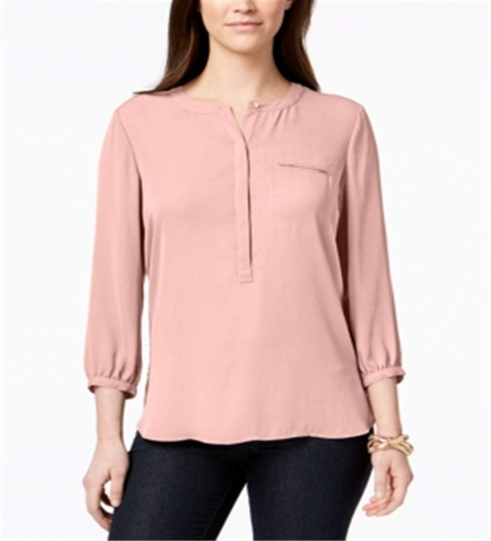 Blusa plissada com bolso feminina JM Collection laranja - Blush tamanho pequeno XL
