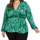 INC International Concepts Top feminino plus size com estampa animal e decote em V, verde, tamanho 0X