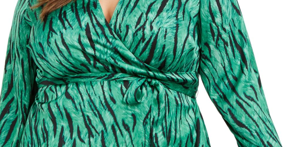 INC International Concepts Top feminino plus size com estampa animal e decote em V, verde, tamanho 0X
