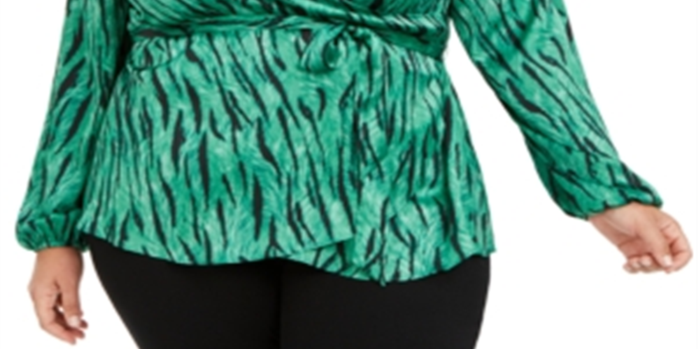 INC International Concepts Top feminino plus size com estampa animal e decote em V, verde, tamanho 0X