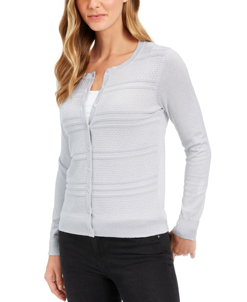 Cardigan feminino texturizado de lurex Charter Club, cinza, tamanho grande