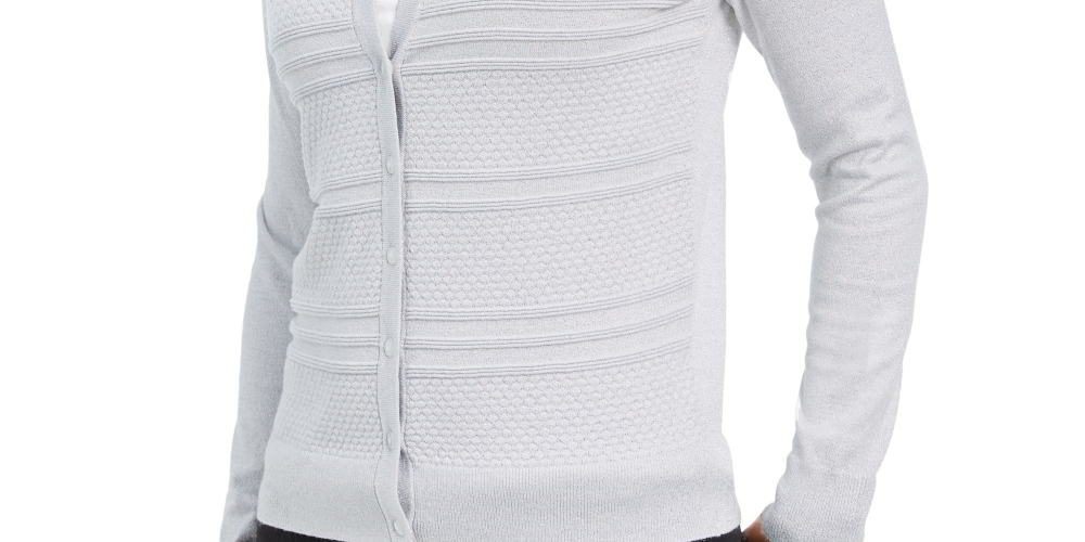 Cardigan feminino texturizado de lurex Charter Club, cinza, tamanho grande